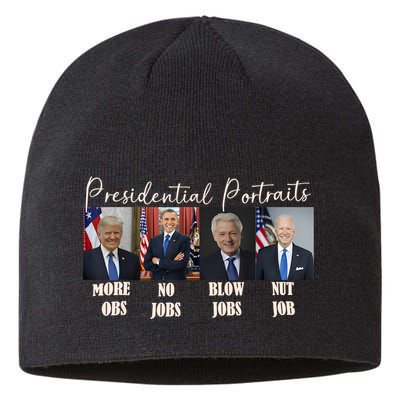 Presidential Portraits Trump More Jobs Obama No Jobs Bush Sustainable Beanie