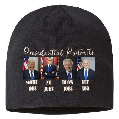 Presidential Portraits Trump More Jobs Obama No Jobs Bush Sustainable Beanie