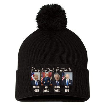 Presidential Portraits Trump More Jobs Obama No Jobs Bush Pom Pom 12in Knit Beanie