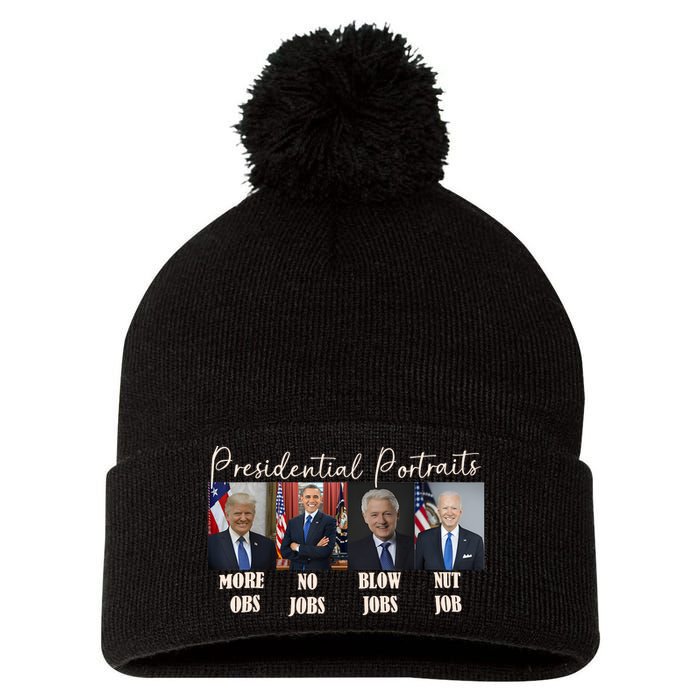 Presidential Portraits Trump More Jobs Obama No Jobs Bush Pom Pom 12in Knit Beanie