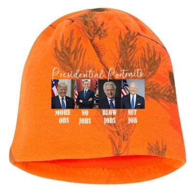 Presidential Portraits Trump More Jobs Obama No Jobs Bush Kati - Camo Knit Beanie