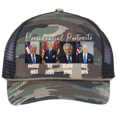 Presidential Portraits Trump More Jobs Obama No Jobs Bush Retro Rope Trucker Hat Cap