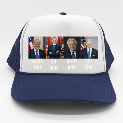 Presidential Portraits Trump More Jobs Obama No Jobs Bush Trucker Hat