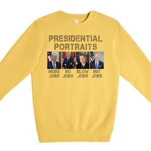 Presidential Portraits Trump More Jobs Funny Political Premium Crewneck Sweatshirt