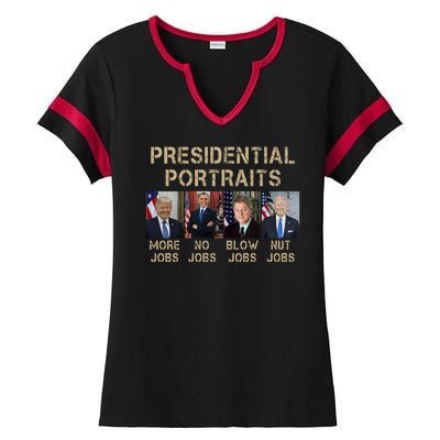 Presidential Portraits Trump More Jobs Funny Political Ladies Halftime Notch Neck Tee