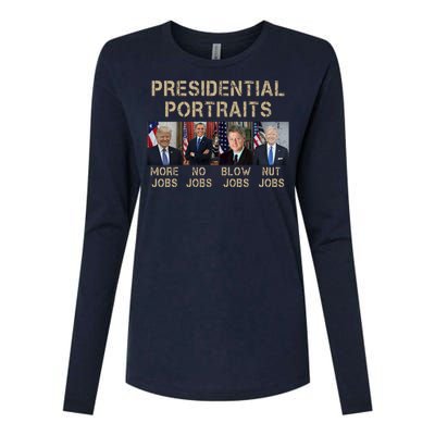 Presidential Portraits Trump More Jobs Funny Political Womens Cotton Relaxed Long Sleeve T-Shirt