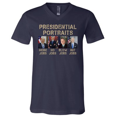 Presidential Portraits Trump More Jobs Funny Political V-Neck T-Shirt