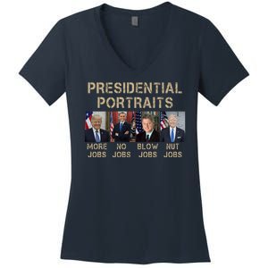 Presidential Portraits Trump More Jobs Funny Political Women's V-Neck T-Shirt