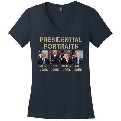 Presidential Portraits Trump More Jobs Funny Political Women's V-Neck T-Shirt