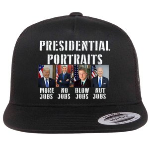 Presidential Portraits Trump More Jobs Obama No Jobs Bush Flat Bill Trucker Hat