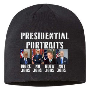 Presidential Portraits Trump More Jobs Obama No Jobs Bush Sustainable Beanie