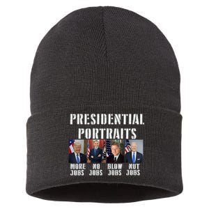 Presidential Portraits Trump More Jobs Obama No Jobs Bush Sustainable Knit Beanie