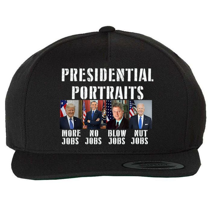 Presidential Portraits Trump More Jobs Obama No Jobs Bush Wool Snapback Cap