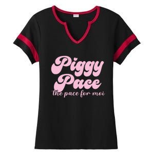 Piggy Pace The Pace For Moi Miss Piggy Inspired Race Ladies Halftime Notch Neck Tee