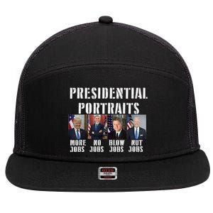 Presidential Portraits Trump More Jobs Obama No Jobs Bush 7 Panel Mesh Trucker Snapback Hat