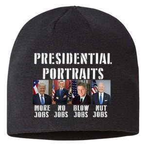 Presidential Portraits Trump More Jobs Obama No Jobs Bush Sustainable Beanie