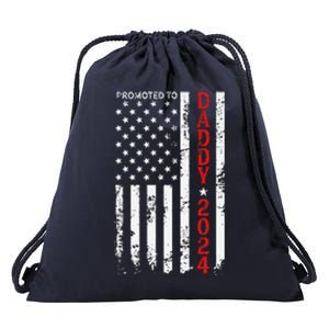 Patriotic Promoted To Daddy Est 2024 First Time Dad Drawstring Bag