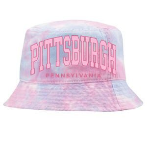 Pittsburgh Pink Text Retro Preppy Throwback Wos Tie-Dyed Bucket Hat