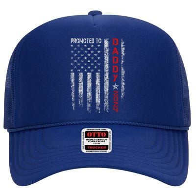 Patriotics Promoted To Daddy Est 2024 First Time Dad High Crown Mesh Back Trucker Hat