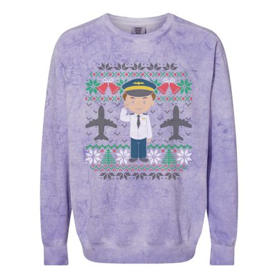 Plane Pilot Ugly Christmas Sweater Airplane Operator Aviator Gift Colorblast Crewneck Sweatshirt