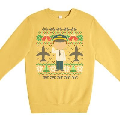 Plane Pilot Ugly Christmas Sweater Airplane Operator Aviator Gift Premium Crewneck Sweatshirt