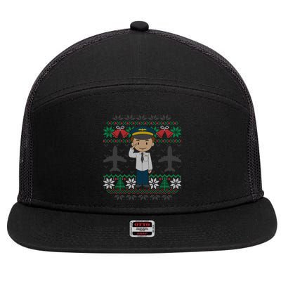 Plane Pilot Ugly Christmas Sweater Airplane Operator Aviator Gift 7 Panel Mesh Trucker Snapback Hat