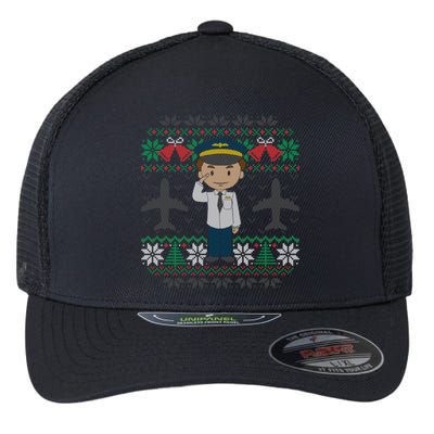 Plane Pilot Ugly Christmas Sweater Airplane Operator Aviator Gift Flexfit Unipanel Trucker Cap