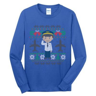 Plane Pilot Ugly Christmas Sweater Airplane Operator Aviator Gift Tall Long Sleeve T-Shirt