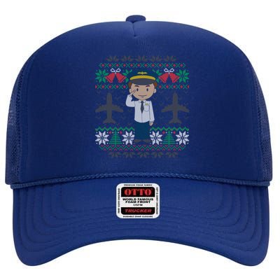 Plane Pilot Ugly Christmas Sweater Airplane Operator Aviator Gift High Crown Mesh Back Trucker Hat