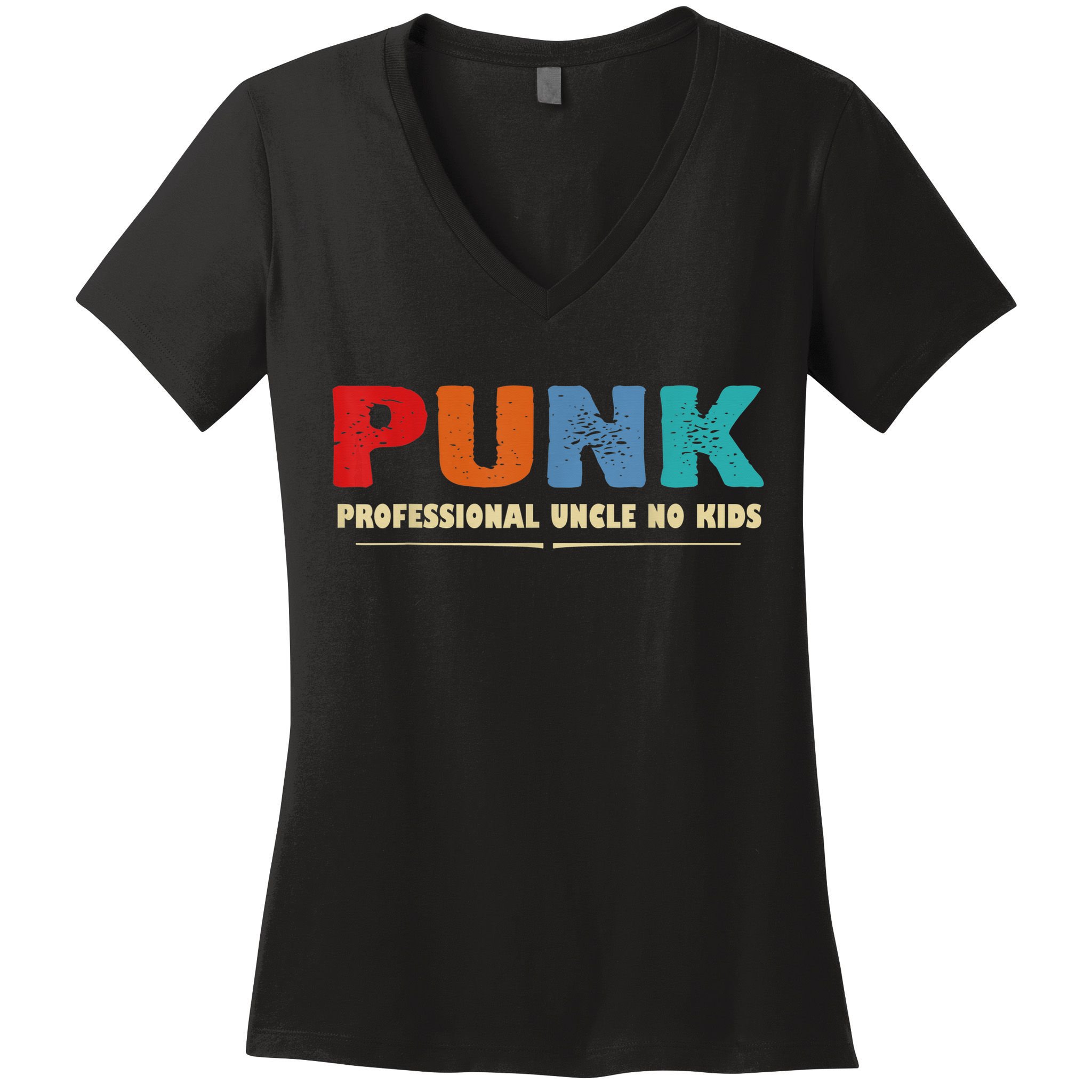 PUNK Professional Uncle No Kid Funny Uncle Women's V-Neck T-Shirt