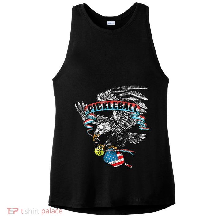 Pickleball Player Usa American Flag Eagle Vintage Graphic Ladies PosiCharge Tri-Blend Wicking Tank