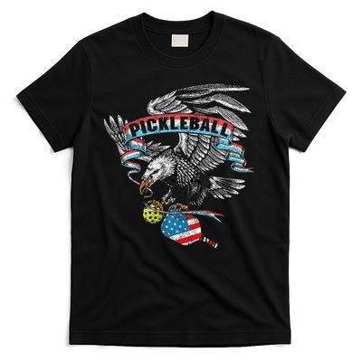 Pickleball Player Usa American Flag Eagle Vintage Graphic T-Shirt