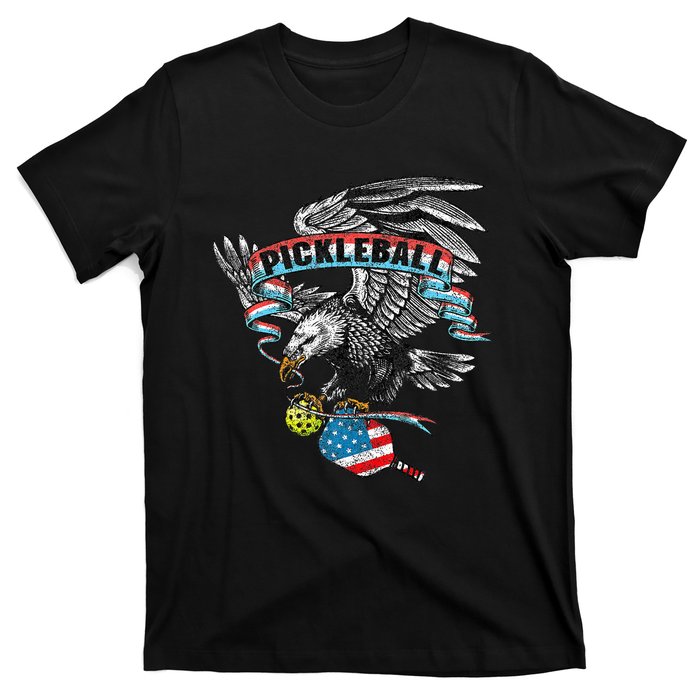 Pickleball Player Usa American Flag Eagle Vintage Graphic T-Shirt