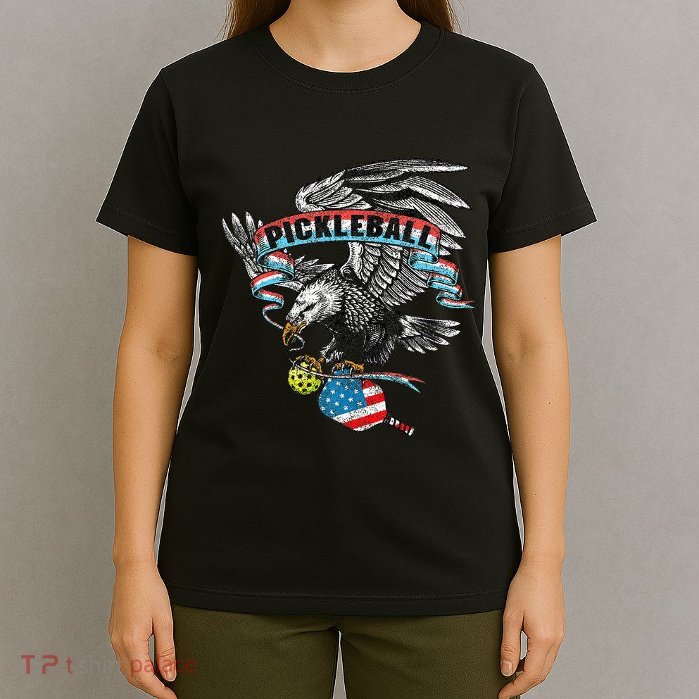 Pickleball Player Usa American Flag Eagle Vintage Graphic T-Shirt