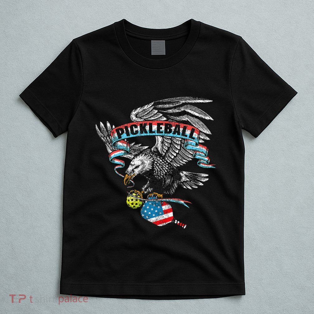 Pickleball Player Usa American Flag Eagle Vintage Graphic T-Shirt