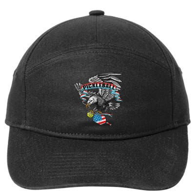 Pickleball Player Usa American Flag Eagle Vintage Graphic 7-Panel Snapback Hat