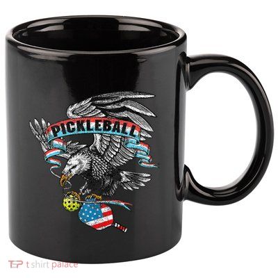 Pickleball Player Usa American Flag Eagle Vintage Graphic 11oz C Handle Ceramic Mug