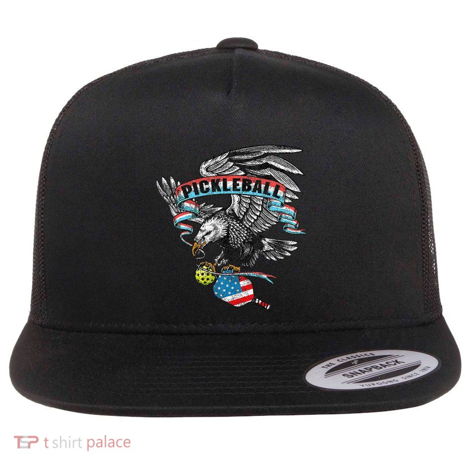 Pickleball Player Usa American Flag Eagle Vintage Graphic Flatbill Hat