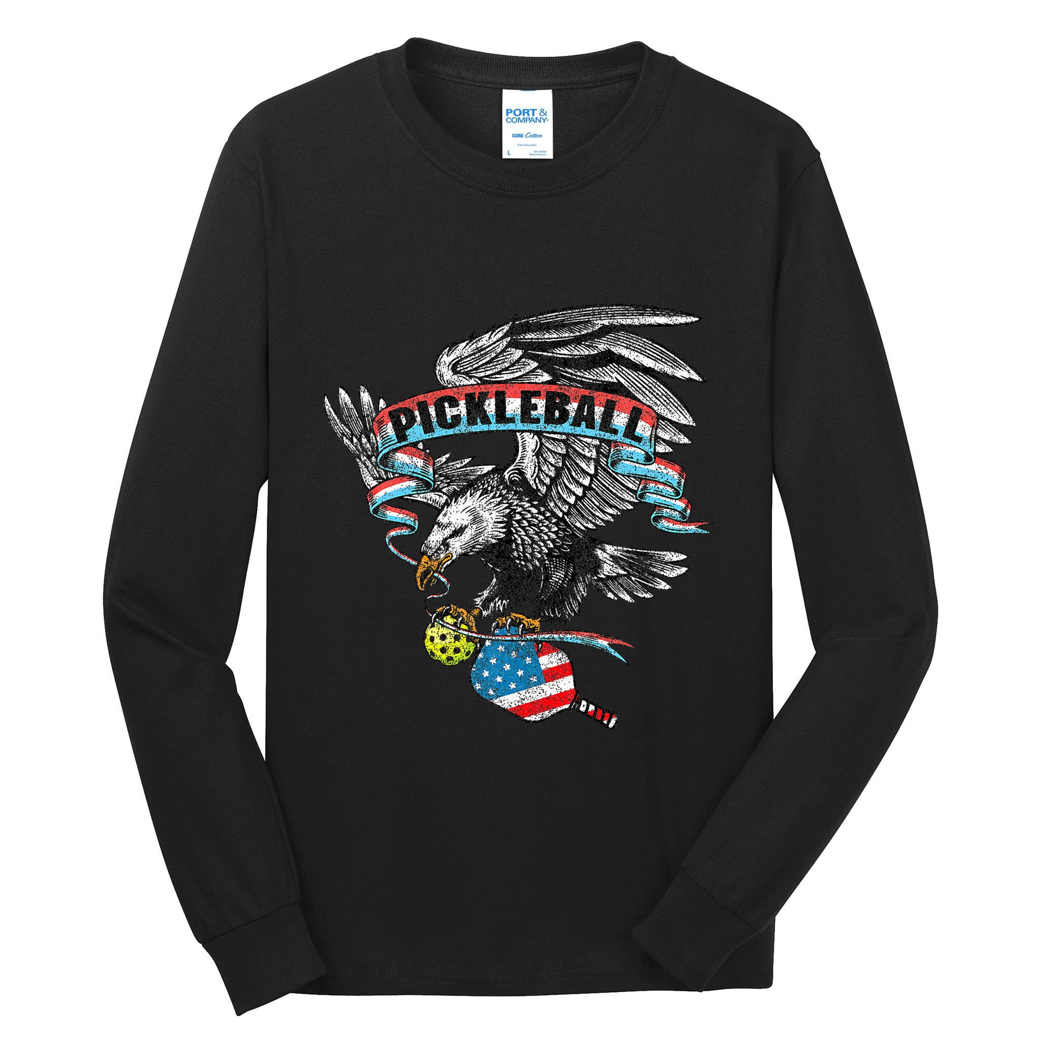 Pickleball Player Usa American Flag Eagle Vintage Graphic Tall Long Sleeve T-Shirt