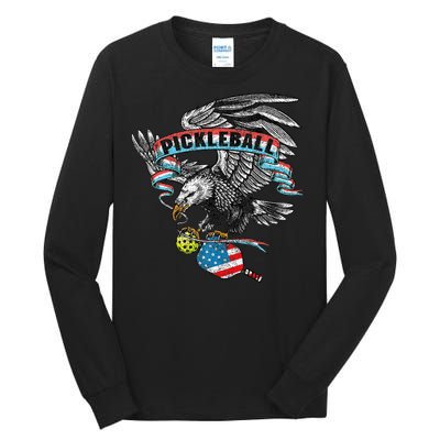 Pickleball Player Usa American Flag Eagle Vintage Graphic Tall Long Sleeve T-Shirt