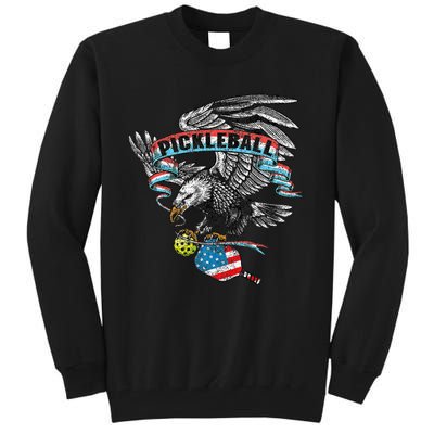 Pickleball Player Usa American Flag Eagle Vintage Graphic Tall Sweatshirt