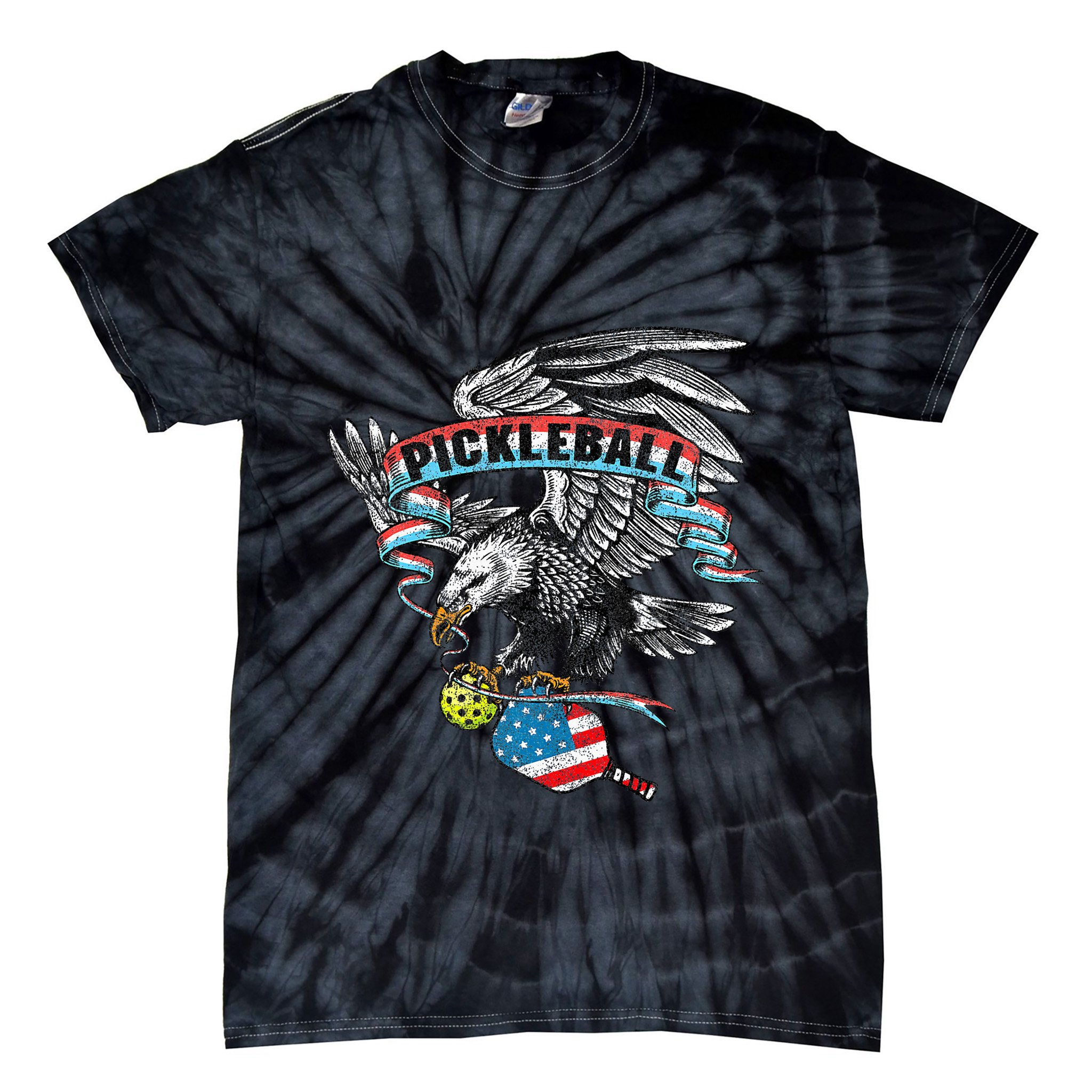 Pickleball Player Usa American Flag Eagle Vintage Graphic Tie-Dye T-Shirt