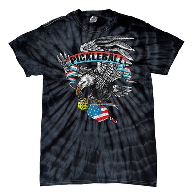 Pickleball Player Usa American Flag Eagle Vintage Graphic Tie-Dye T-Shirt