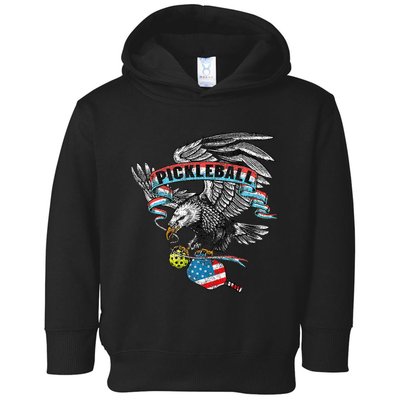 Pickleball Player Usa American Flag Eagle Vintage Graphic Toddler Hoodie