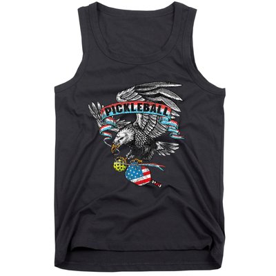 Pickleball Player Usa American Flag Eagle Vintage Graphic Tank Top