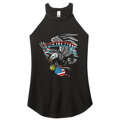 Pickleball Player Usa American Flag Eagle Vintage Graphic Women's Perfect Tri Rocker Tank