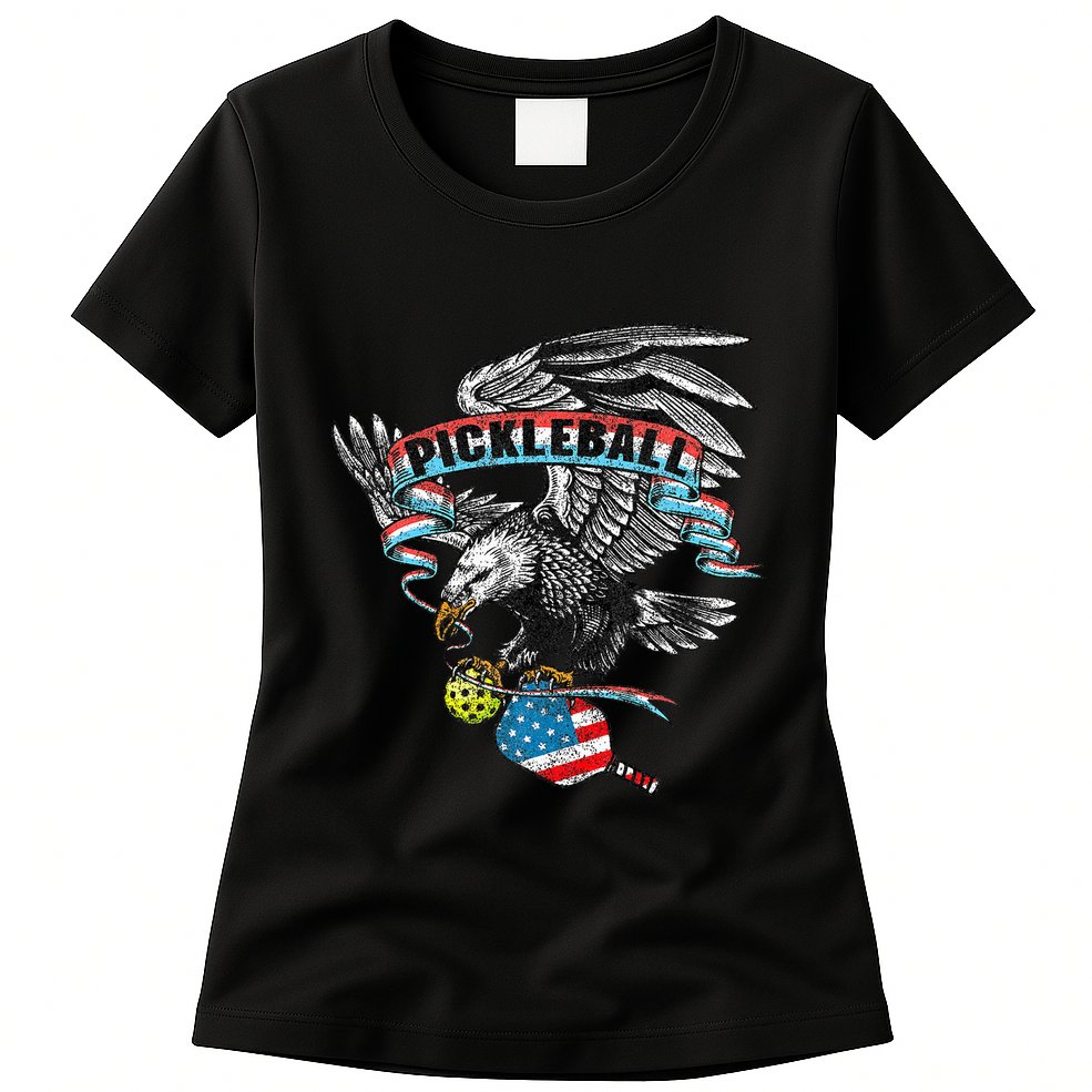 Pickleball Player Usa American Flag Eagle Vintage Graphic Womens T-Shirt