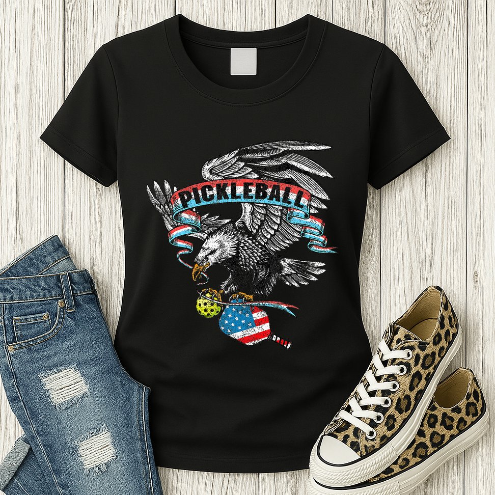 Pickleball Player Usa American Flag Eagle Vintage Graphic Womens T-Shirt