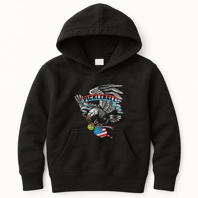 Pickleball Player Usa American Flag Eagle Vintage Graphic Kids Hoodie