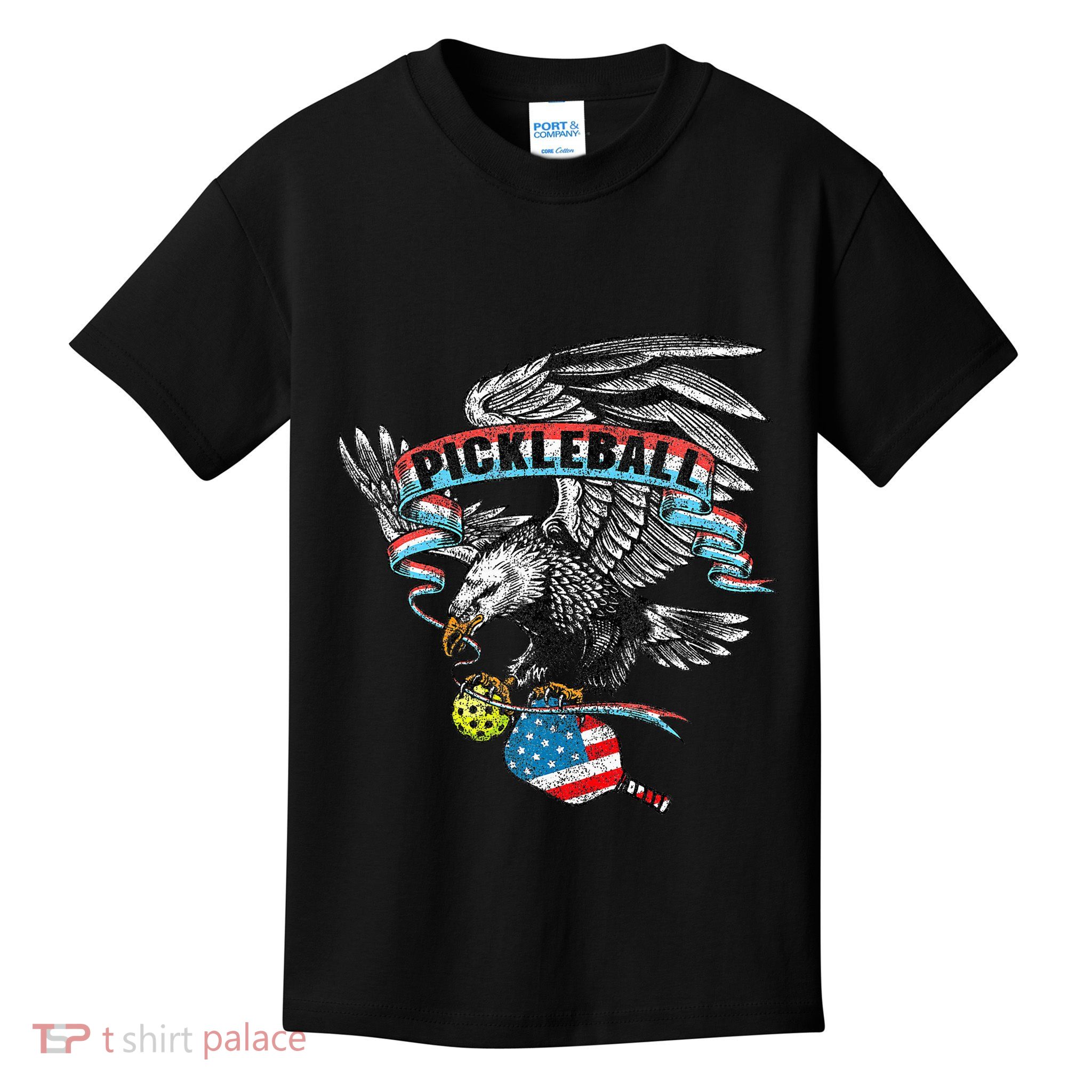 Pickleball Player Usa American Flag Eagle Vintage Graphic Kids T-Shirt